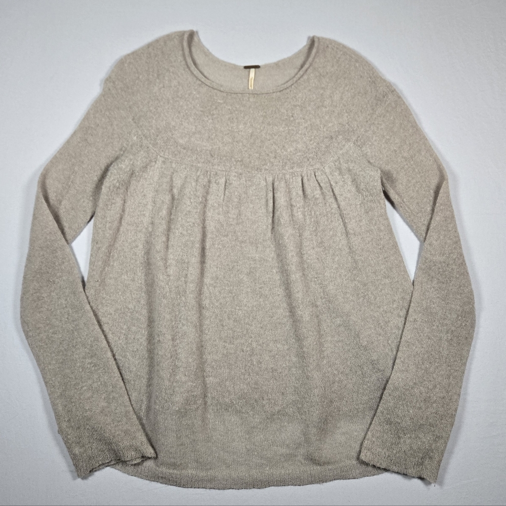Free People Gray Merino Wool Blend Babydoll Tunic Sweater S